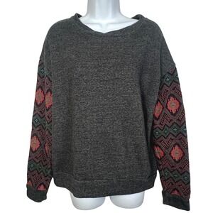 Miss Me Vintage Charcoal Gray Southwestern Embroidered Sleeve Sweatshirt VT110 M